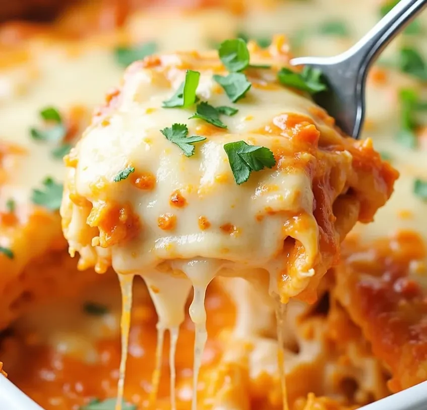 Cheesy Buffalo Chicken Lasagna with Ranch Drizzle