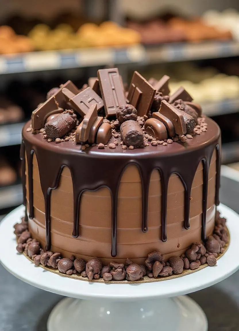 A decadent slice of Nestlé Toll House Death by Chocolate Cake, loaded with chocolate chips and topped with rich frosting.