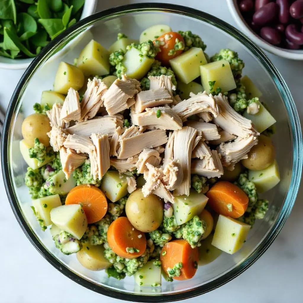 Green Goddess Chicken Salad with fresh greens, chicken, and creamy dressing.