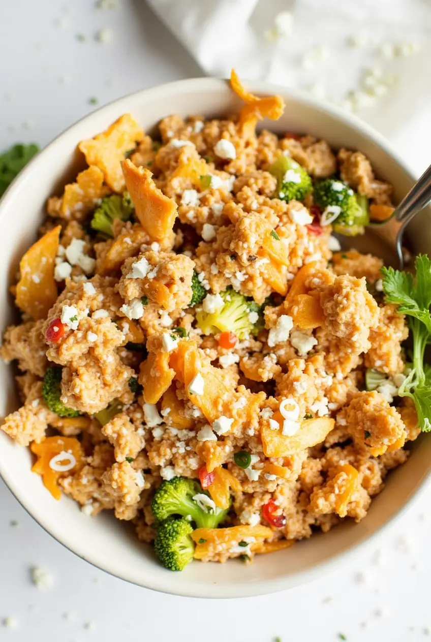 A spicy tuna salad with crunchy vegetables and a creamy dressing.