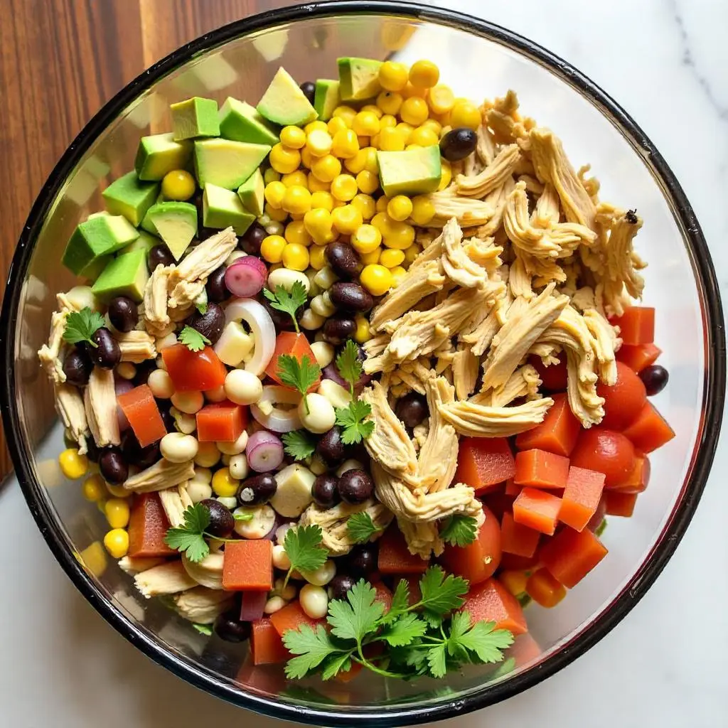 Southwest Chicken Salad with chicken, lettuce, and colorful veggies.