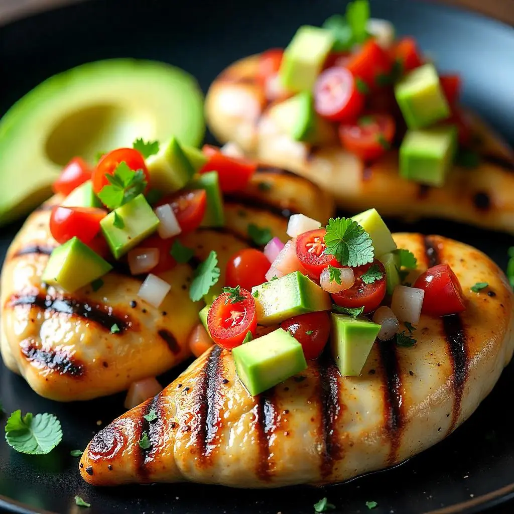 Grilled Chicken topped with zesty avocado salsa.