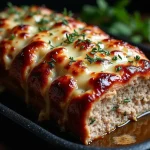 Slice of Garlic Parmesan Chicken Meatloaf on a plate with mashed potatoes and roasted vegetables