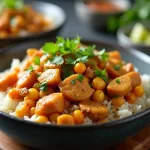 Street Corn Chicken Rice Bowl with charred corn and cilantro