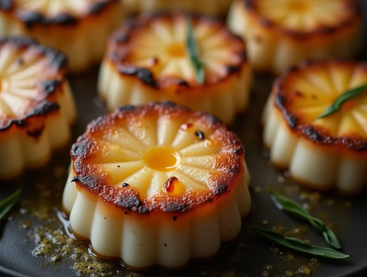 Golden garlic butter baked scallops in a white dish, garnished with parsley and lemon slices, ready to serve.