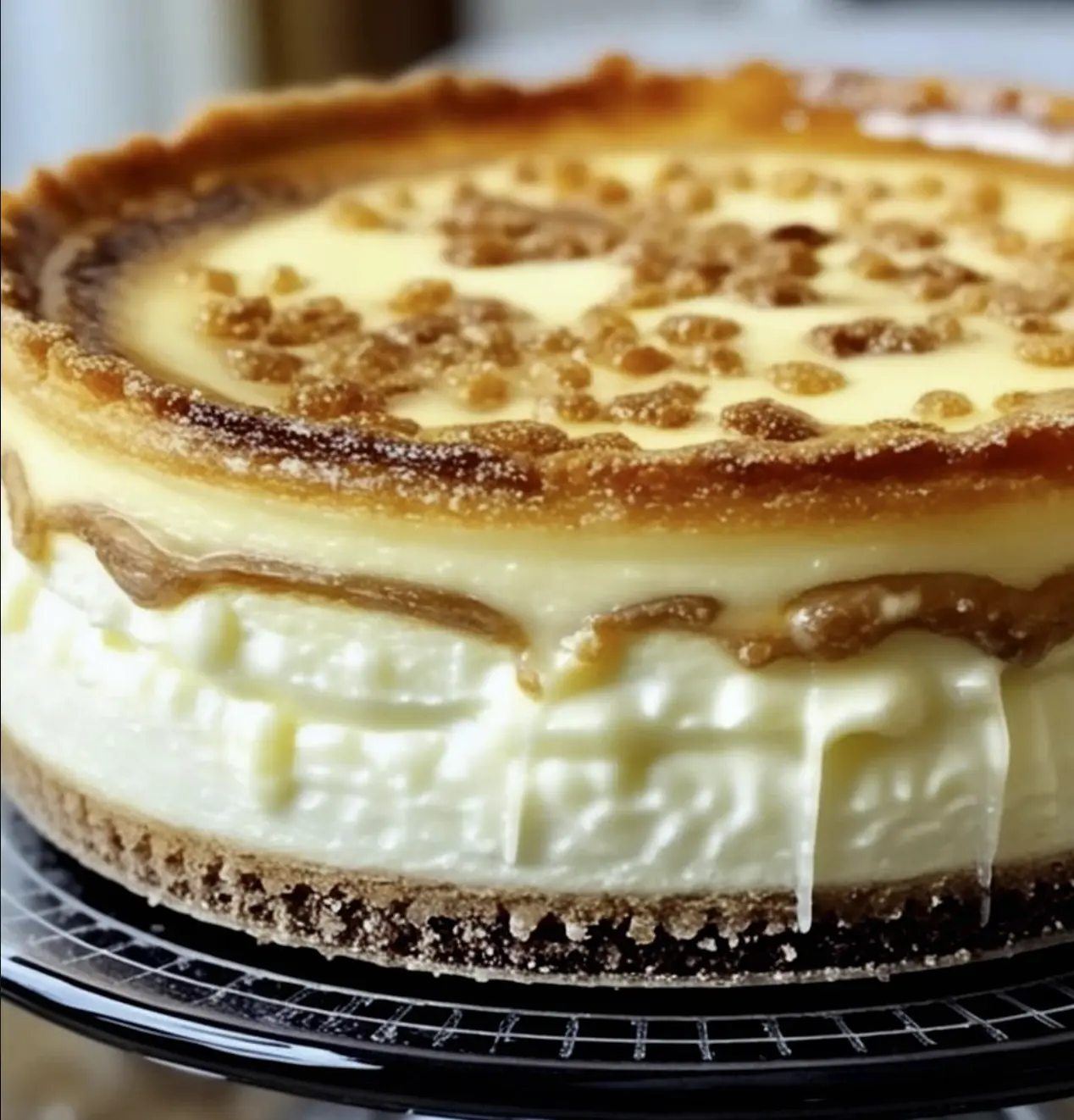 Crème Brûlée Cheesecake with creamy filling and caramelized sugar crust in white ramekins