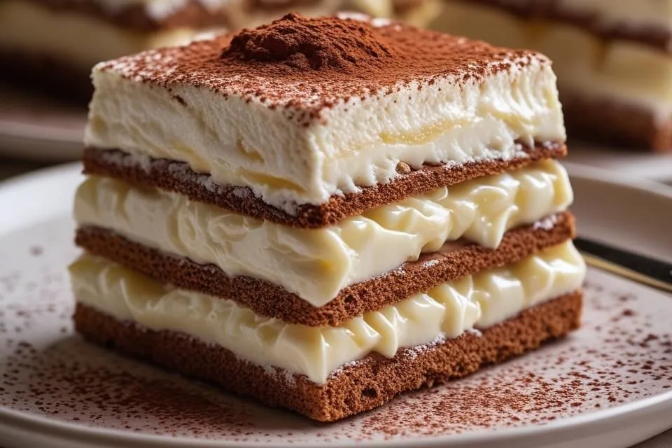 Coconut Rum Tiramisu layered with mascarpone cream, soaked ladyfingers, and toasted coconut topping.