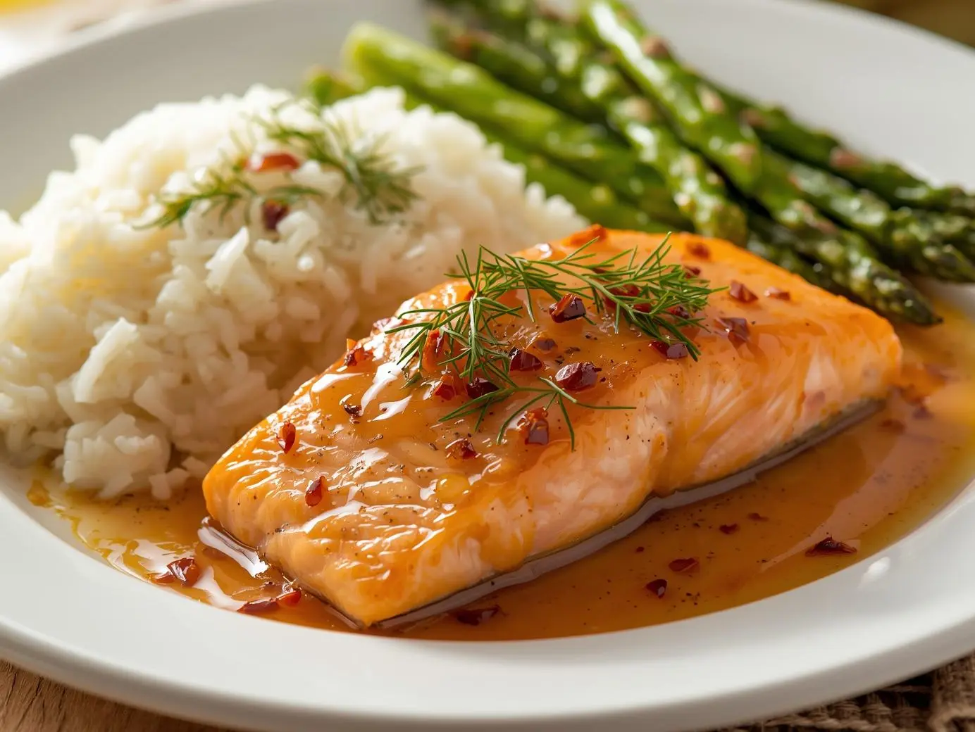 Pan-seared Bang Bang Salmon drizzled with creamy spicy sauce and garnished with green onions and sesame seeds.