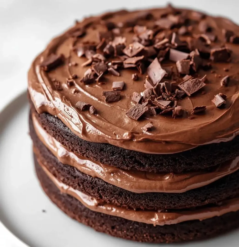 Chocolate Fudge Layered Cake with rich fudge frosting and moist chocolate layers